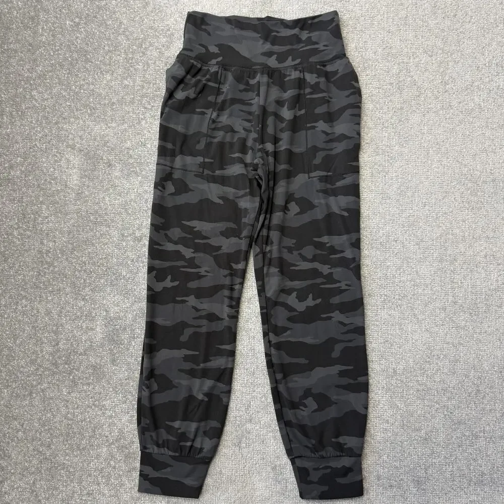 Athleta Salutation Camo Jogger Pants Womens Small Black Gray High Rise Yoga - Picture 1 of 11
